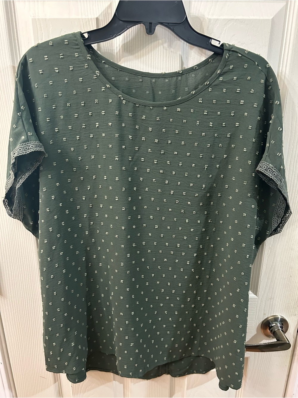SHEIN Olive Green Short Sleeve Dot-Print Blouse